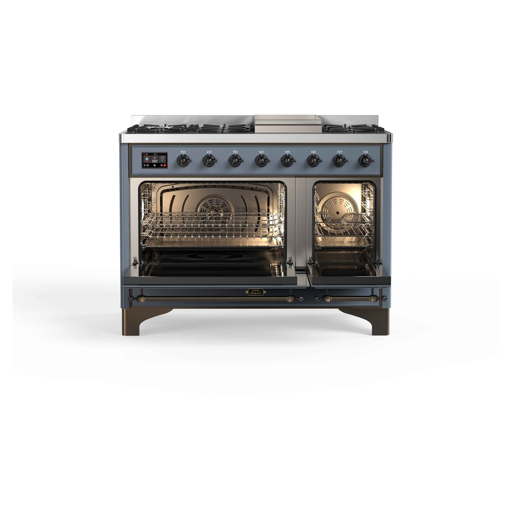 Majestic II Series 48 inch Freestanding Dual Fuel Range with Natural Gas, 8 Sealed Brass Burners, Double Ovens, 5.02 cu. ft. Total Oven Capacity, Griddle, Convection Oven, Continuous Grates,  UM12FDNS3BGB