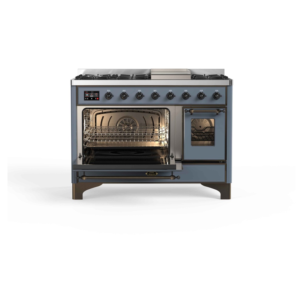 Majestic II Series 48 inch Freestanding Dual Fuel Range with Natural Gas, 8 Sealed Brass Burners, Double Ovens, 5.02 cu. ft. Total Oven Capacity, Griddle, Convection Oven, Continuous Grates,  UM12FDNS3BGB