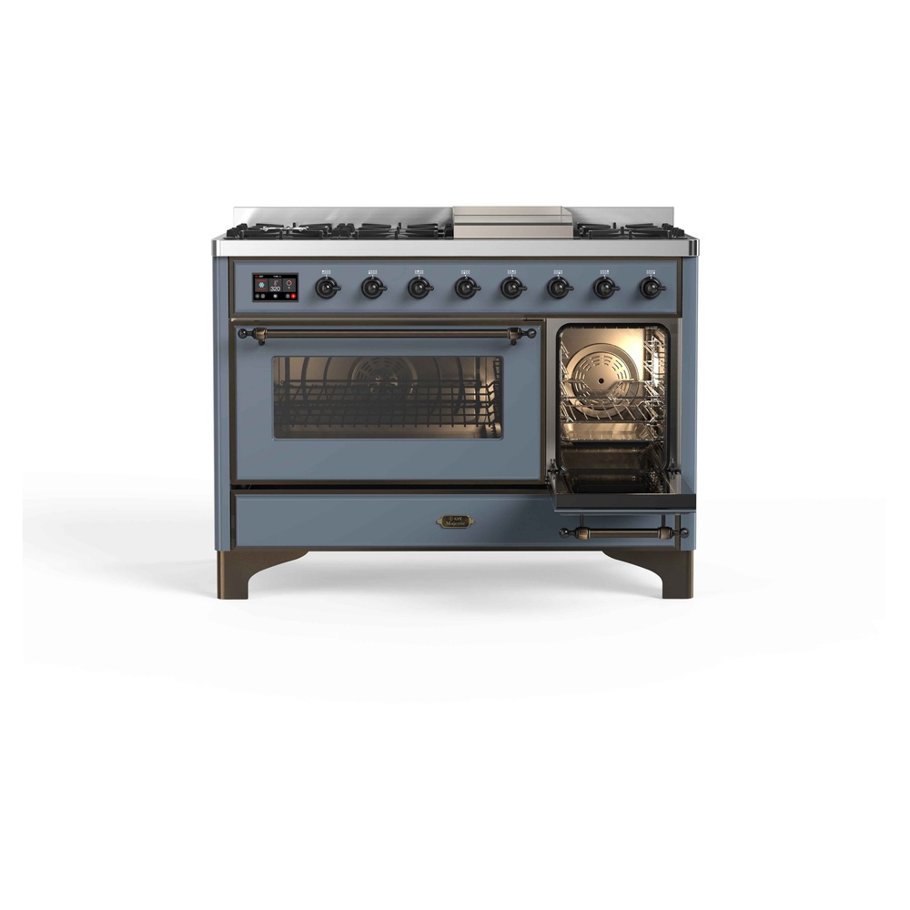 Majestic II Series 48 inch Freestanding Dual Fuel Range with Natural Gas, 8 Sealed Brass Burners, Double Ovens, 5.02 cu. ft. Total Oven Capacity, Griddle, Convection Oven, Continuous Grates,  UM12FDNS3BGB