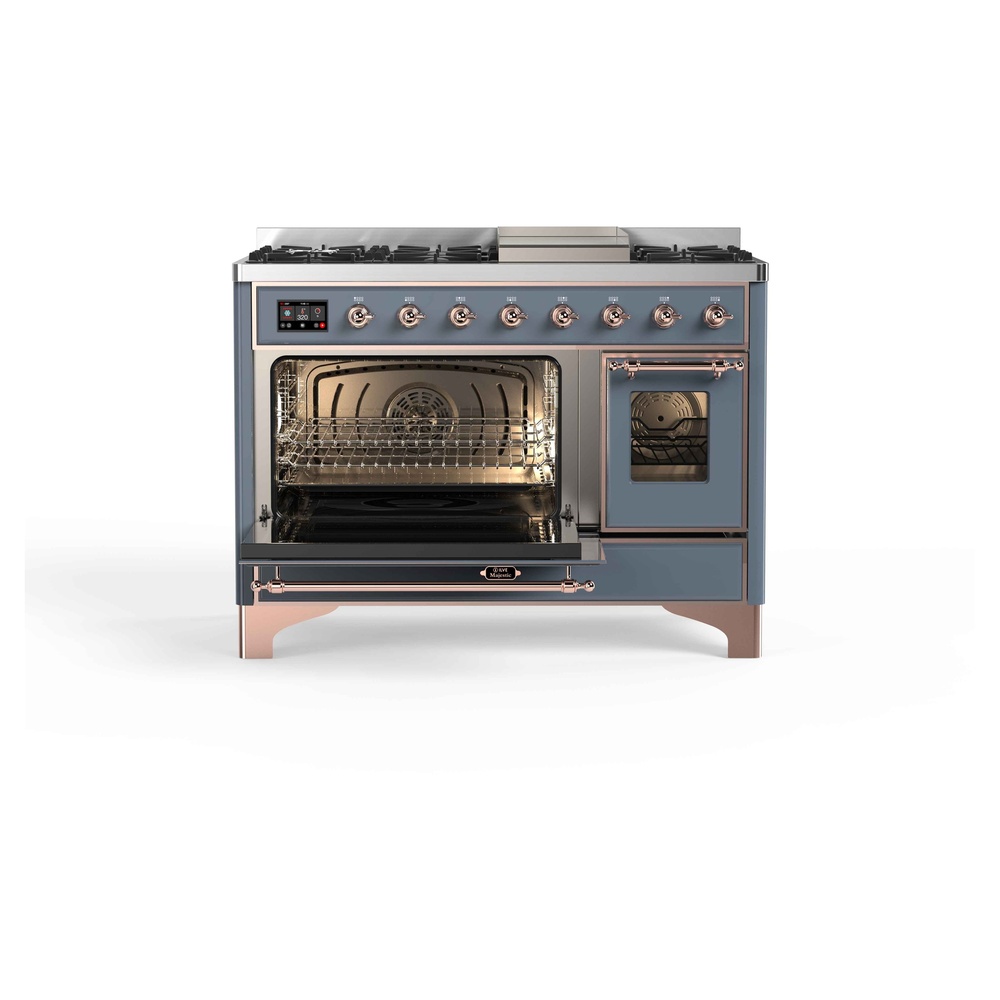 Majestic II Series 48 inch Freestanding Dual Fuel Range with Natural Gas, 8 Sealed Brass Burners, Double Ovens, 5.02 cu. ft. Total Oven Capacity, Griddle, Convection Oven, Continuous Grates,  UM12FDNS3BGP