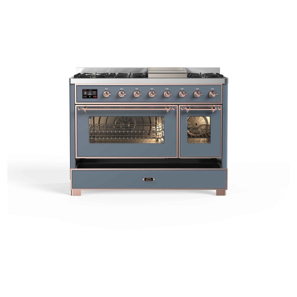 Majestic II Series 48 inch Freestanding Dual Fuel Range with Natural Gas, 8 Sealed Brass Burners, Double Ovens, 5.02 cu. ft. Total Oven Capacity, Griddle, Convection Oven, Continuous Grates,  UM12FDNS3BGP
