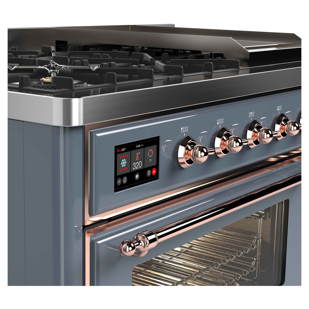 Majestic II Series 48 inch Freestanding Dual Fuel Range with Natural Gas, 8 Sealed Brass Burners, Double Ovens, 5.02 cu. ft. Total Oven Capacity, Griddle, Convection Oven, Continuous Grates,  UM12FDNS3BGP