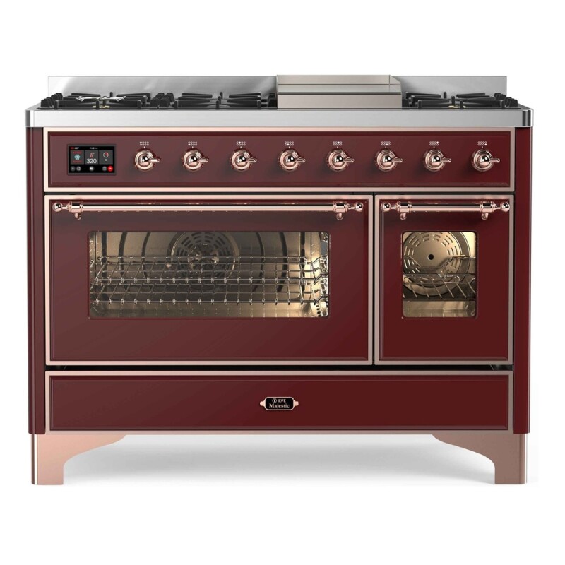 Majestic II Series 48 inch Freestanding Dual Fuel Range with Natural Gas, 8 Sealed Brass Burners, Double Ovens, 5.02 cu. ft. Total Oven Capacity, Griddle, Convection Oven, Continuous Grates, 