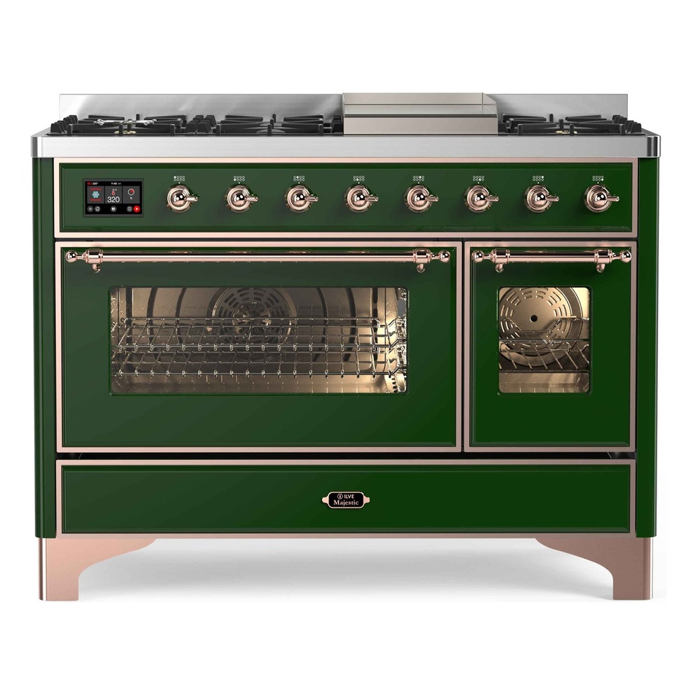 Majestic II Series 48 inch Freestanding Dual Fuel Range with Natural Gas, 8 Sealed Brass Burners, Double Ovens, 5.02 cu. ft. Total Oven Capacity, Griddle, Convection Oven, Continuous Grates, 