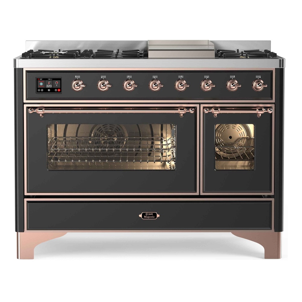 Majestic II Series 48 inch Freestanding Dual Fuel Range with Natural Gas, 8 Sealed Brass Burners, Double Ovens, 5.02 cu. ft. Total Oven Capacity, Griddle, Convection Oven, Continuous Grates, 