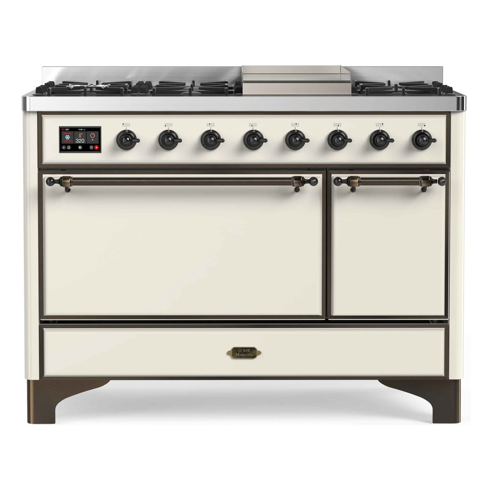 Majestic II Series 48 inch Freestanding Dual Fuel Range with Natural Gas, 8 Sealed Brass Burners, Double Ovens, 5.02 cu. ft. Total Oven Capacity, Griddle, Convection Oven, Continuous Grates, 