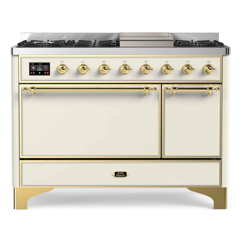 Majestic II Series 48 inch Freestanding Dual Fuel Range with Natural Gas, 8 Sealed Brass Burners, Double Ovens, 5.02 cu. ft. Total Oven Capacity, Griddle, Convection Oven, Continuous Grates,