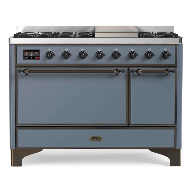 Majestic II Series 48 inch Freestanding Dual Fuel Range with Natural Gas, 8 Sealed Brass Burners, Double Ovens, 5.02 cu. ft. Total Oven Capacity, Griddle, Convection Oven, Continuous Grates, 