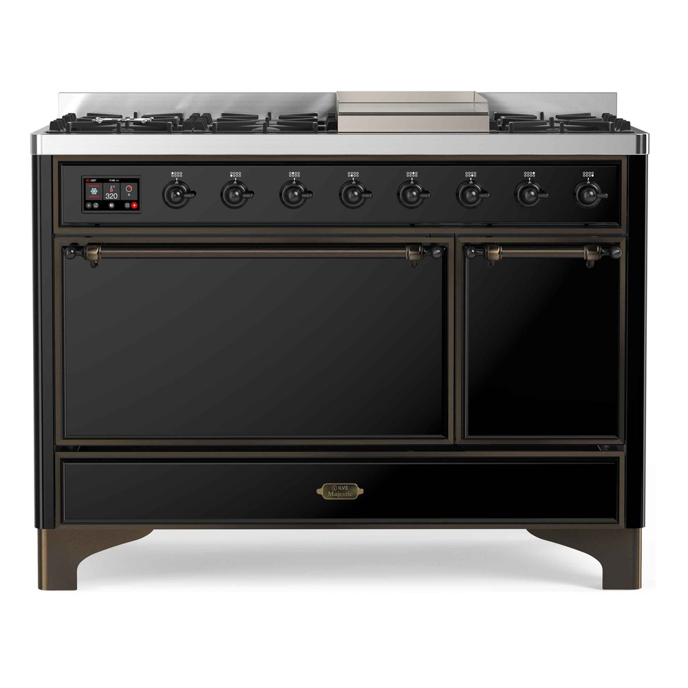 Majestic II Series 48 inch Freestanding Dual Fuel Range with Natural Gas, 8 Sealed Brass Burners, Double Ovens, 5.02 cu. ft. Total Oven Capacity, Griddle, Convection Oven, Continuous Grates, 