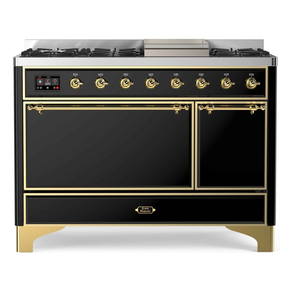 Majestic II Series 48 inch Freestanding Dual Fuel Range with Natural Gas, 8 Sealed Brass Burners, Double Ovens, 5.02 cu. ft. Total Oven Capacity, Griddle, Convection Oven, Continuous Grates,
