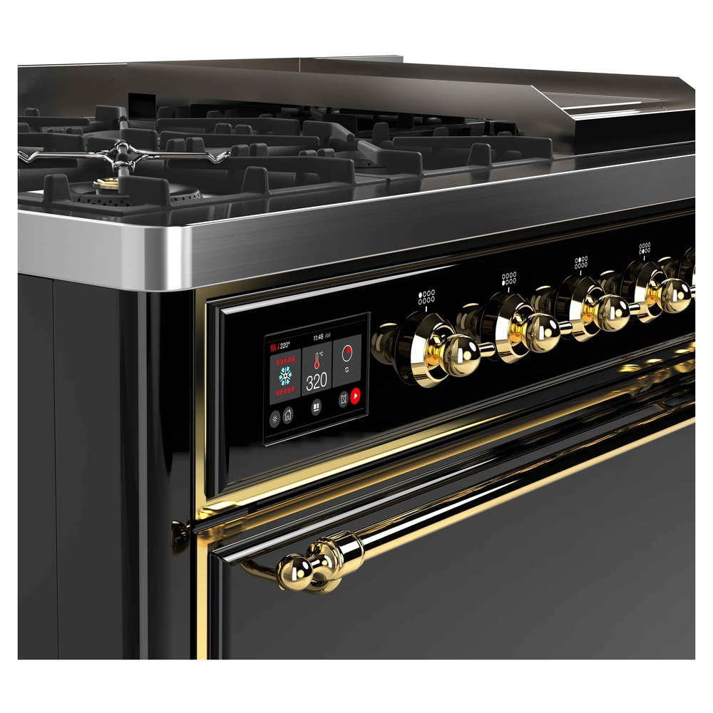 Majestic II Series 48 inch Freestanding Dual Fuel Range with Natural Gas, 8 Sealed Brass Burners, Double Ovens, 5.02 cu. ft. Total Oven Capacity, Griddle, Convection Oven, Continuous Grates, UM12FDQNS3BKG