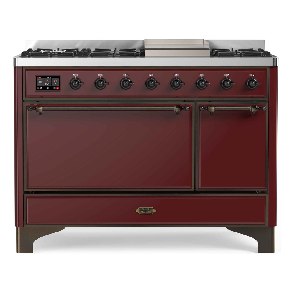 Majestic II Series 48 inch Freestanding Dual Fuel Range with Natural Gas, 8 Sealed Brass Burners, Double Ovens, 5.02 cu. ft. Total Oven Capacity, Griddle, Convection Oven, Continuous Grates, 