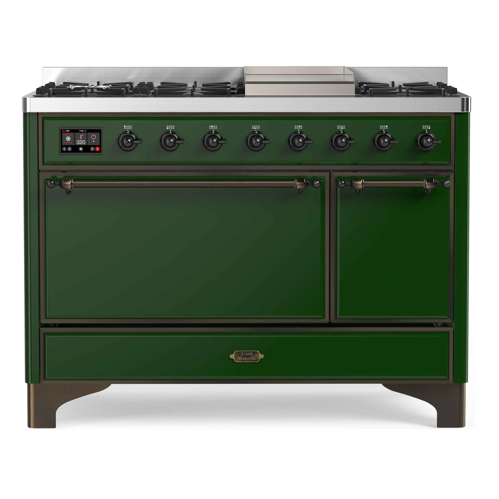 Majestic II Series 48 inch Freestanding Dual Fuel Range with Natural Gas, 8 Sealed Brass Burners, Double Ovens, 5.02 cu. ft. Total Oven Capacity, Griddle, Convection Oven, Continuous Grates, 