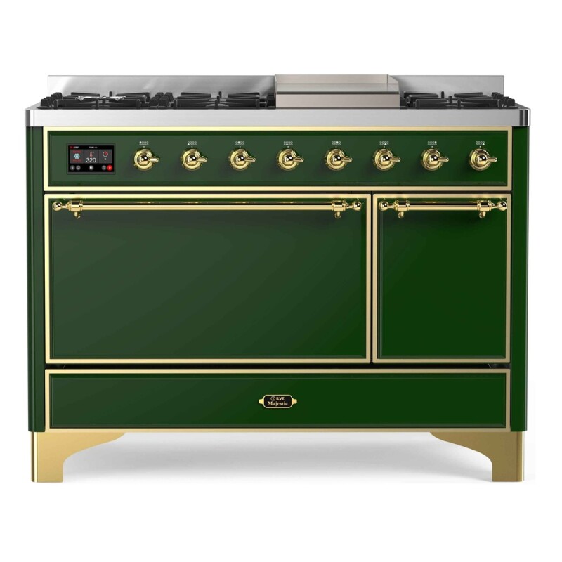 Majestic II Series 48 inch Freestanding Dual Fuel Range with Natural Gas, 8 Sealed Brass Burners, Double Ovens, 5.02 cu. ft. Total Oven Capacity, Griddle, Convection Oven, Continuous Grates,