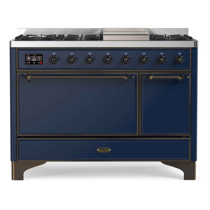 Majestic II Series 48 inch Freestanding Dual Fuel Range with Natural Gas, 8 Sealed Brass Burners, Double Ovens, 5.02 cu. ft. Total Oven Capacity, Griddle, Convection Oven, Continuous Grates, 