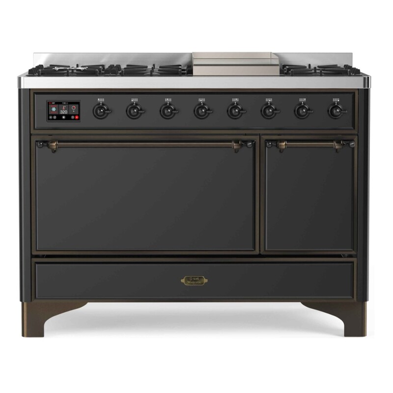 Majestic II Series 48 inch Freestanding Dual Fuel Range with Natural Gas, 8 Sealed Brass Burners, Double Ovens, 5.02 cu. ft. Total Oven Capacity, Griddle, Convection Oven, Continuous Grates, 