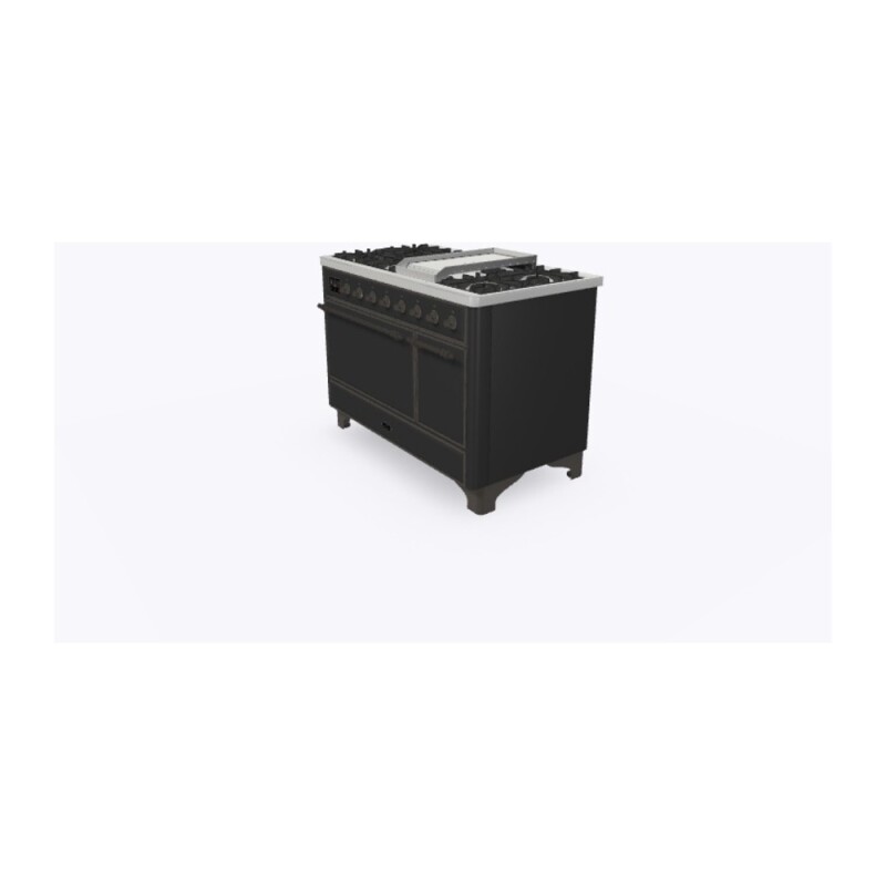 Majestic II Series 48 inch Freestanding Dual Fuel Range with Natural Gas, 8 Sealed Brass Burners, Double Ovens, 5.02 cu. ft. Total Oven Capacity, Griddle, Convection Oven, Continuous Grates,  UM12FDQNS3MGB