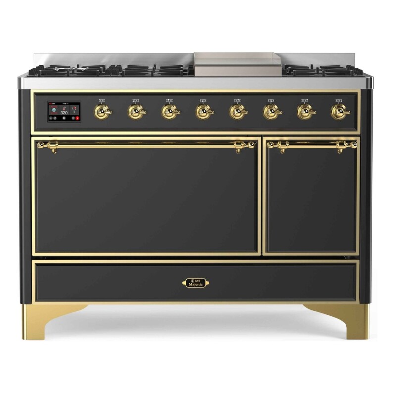 Majestic II Series 48 inch Freestanding Dual Fuel Range with Natural Gas, 8 Sealed Brass Burners, Double Ovens, 5.02 cu. ft. Total Oven Capacity, Griddle, Convection Oven, Continuous Grates,