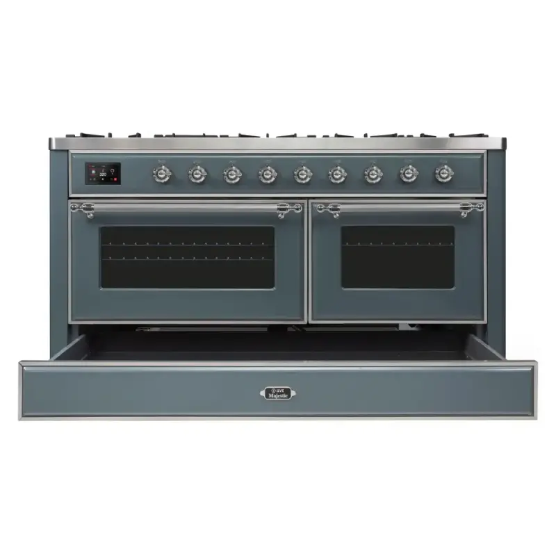 Majestic II Series 60 inch Freestanding Dual Fuel Range with Natural Gas, 9 Sealed Brass Burners, Double Ovens, 5.02 cu. ft. Total Oven Capacity, Griddle, Convection Oven, Continuous Grates,  UM15FDNS3BGC