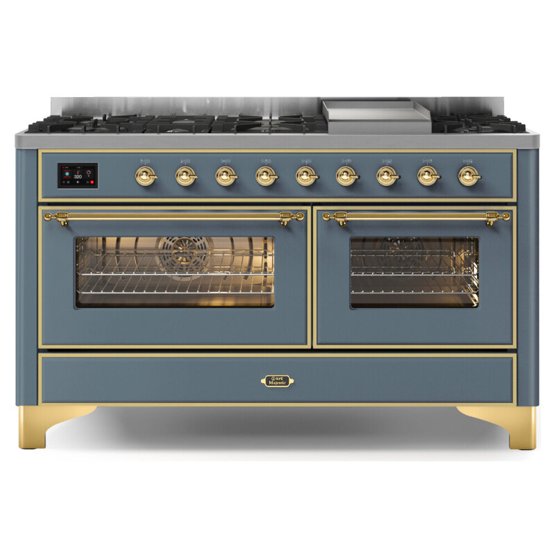 Majestic II Series 60 inch Freestanding Dual Fuel Range with Natural Gas, 9 Sealed Brass Burners, Double Ovens, 5.02 cu. ft. Total Oven Capacity, Griddle, Convection Oven, Continuous Grates, 