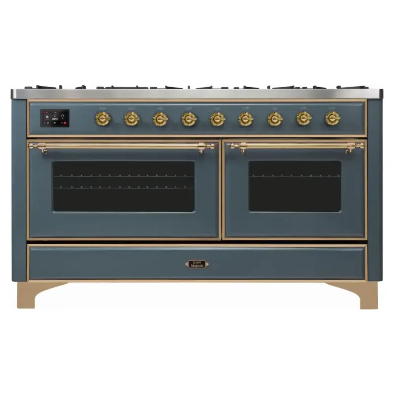 Majestic II Series 60 inch Freestanding Dual Fuel Range with Natural Gas, 9 Sealed Brass Burners, Double Ovens, 5.02 cu. ft. Total Oven Capacity, Griddle, Convection Oven, Continuous Grates,  UM15FDNS3BGG