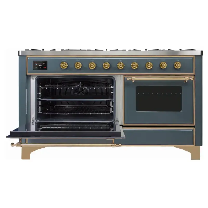 Majestic II Series 60 inch Freestanding Dual Fuel Range with Natural Gas, 9 Sealed Brass Burners, Double Ovens, 5.02 cu. ft. Total Oven Capacity, Griddle, Convection Oven, Continuous Grates,  UM15FDNS3BGG