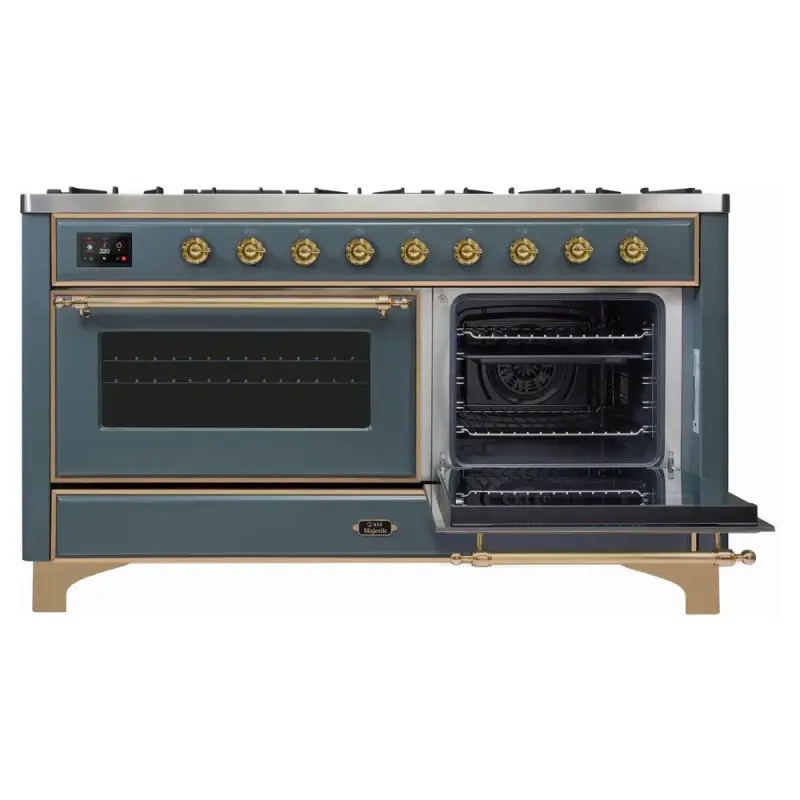 Majestic II Series 60 inch Freestanding Dual Fuel Range with Natural Gas, 9 Sealed Brass Burners, Double Ovens, 5.02 cu. ft. Total Oven Capacity, Griddle, Convection Oven, Continuous Grates,  UM15FDNS3BGG