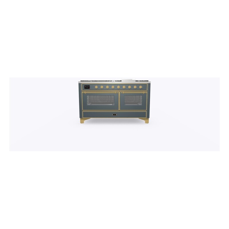 Majestic II Series 60 inch Freestanding Dual Fuel Range with Natural Gas, 9 Sealed Brass Burners, Double Ovens, 5.02 cu. ft. Total Oven Capacity, Griddle, Convection Oven, Continuous Grates,  UM15FDNS3BGG