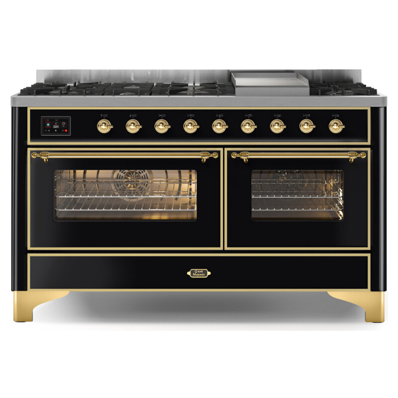 Majestic II Series 60 inch Freestanding Dual Fuel Range with Natural Gas, 9 Sealed Brass Burners, Double Ovens, 5.02 cu. ft. Total Oven Capacity, Griddle, Convection Oven, Continuous Grates, 