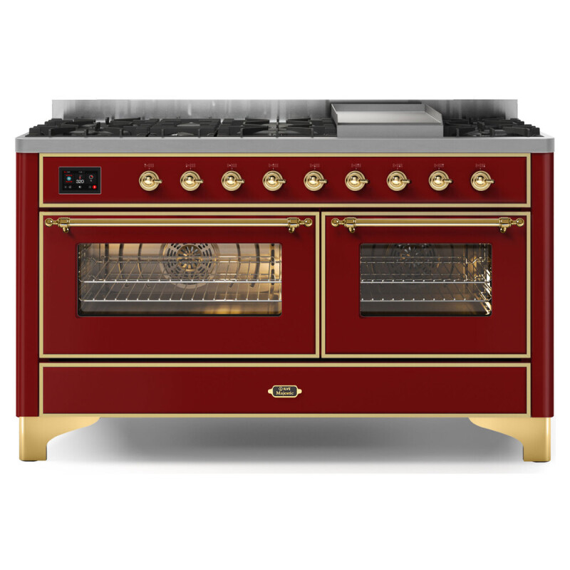 Majestic II Series 60 inch Freestanding Dual Fuel Range with Natural Gas, 9 Sealed Brass Burners, Double Ovens, 5.02 cu. ft. Total Oven Capacity, Griddle, Convection Oven, Continuous Grates, 