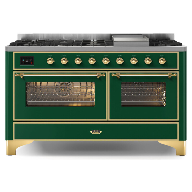 Majestic II Series 60 inch Freestanding Dual Fuel Range with Natural Gas, 9 Sealed Brass Burners, Double Ovens, 5.02 cu. ft. Total Oven Capacity, Griddle, Convection Oven, Continuous Grates, 