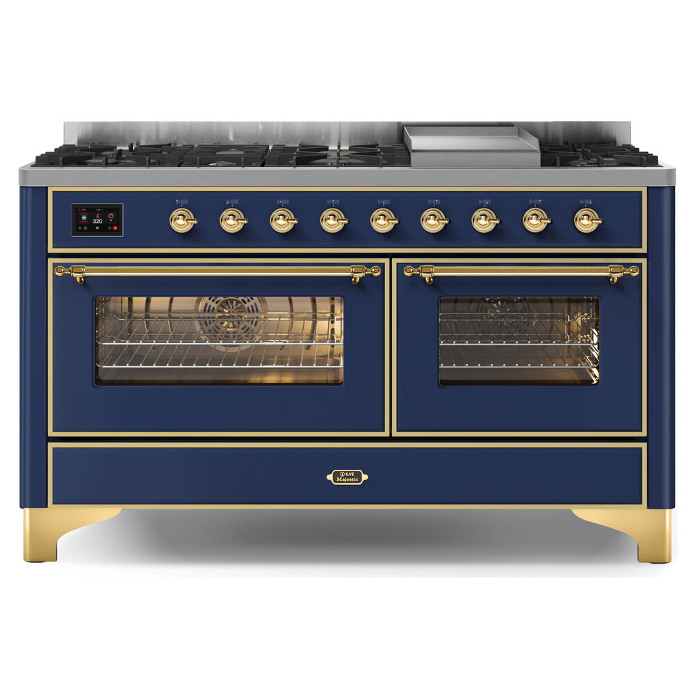 Majestic II Series 60 inch Freestanding Dual Fuel Range with Natural Gas, 9 Sealed Brass Burners, Double Ovens, 5.02 cu. ft. Total Oven Capacity, Griddle, Convection Oven, Continuous Grates, 