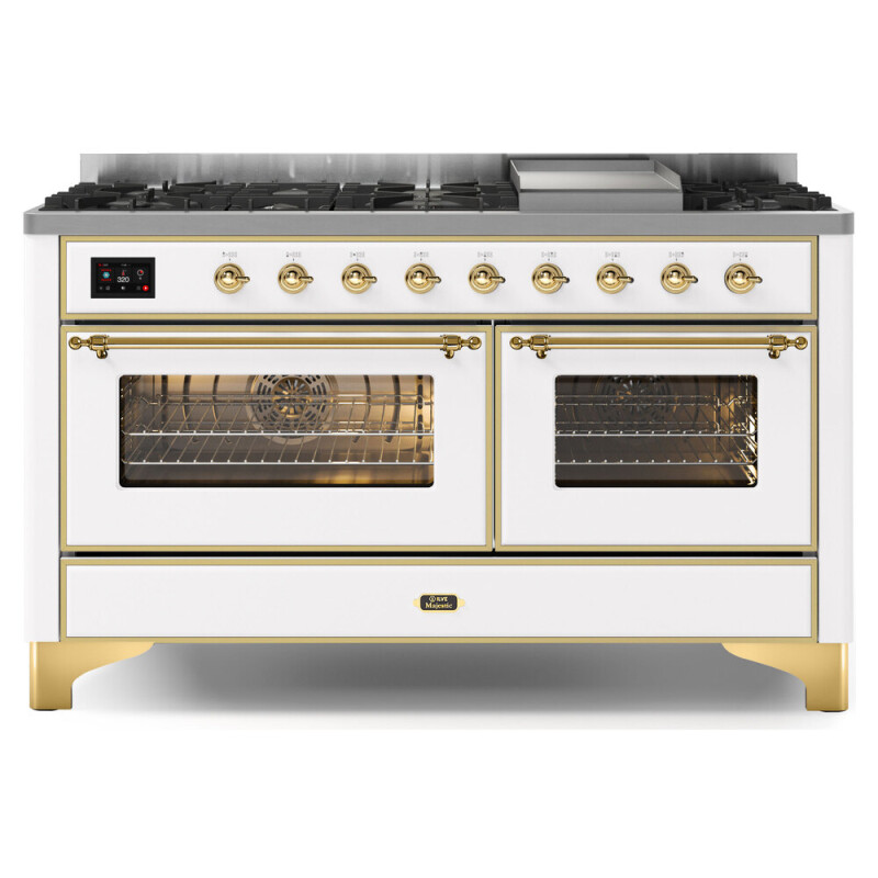 Majestic II Series 60 inch Freestanding Dual Fuel Range with Natural Gas, 9 Sealed Brass Burners, Double Ovens, 5.02 cu. ft. Total Oven Capacity, Griddle, Convection Oven, Continuous Grates, 