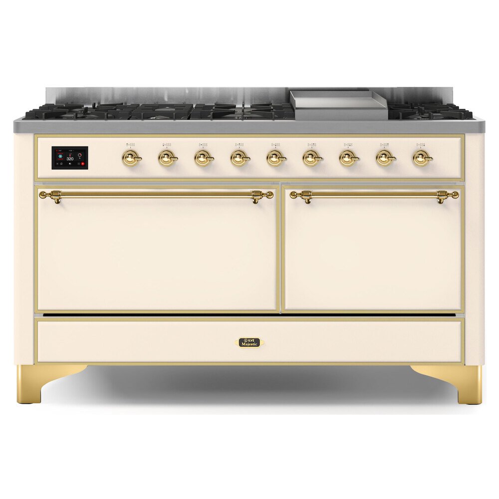 Majestic II Series 60 inch Freestanding Dual Fuel Range with Natural Gas, 9 Sealed Brass Burners, Double Ovens, 5.02 cu. ft. Total Oven Capacity, Griddle, Convection Oven, Continuous Grates,