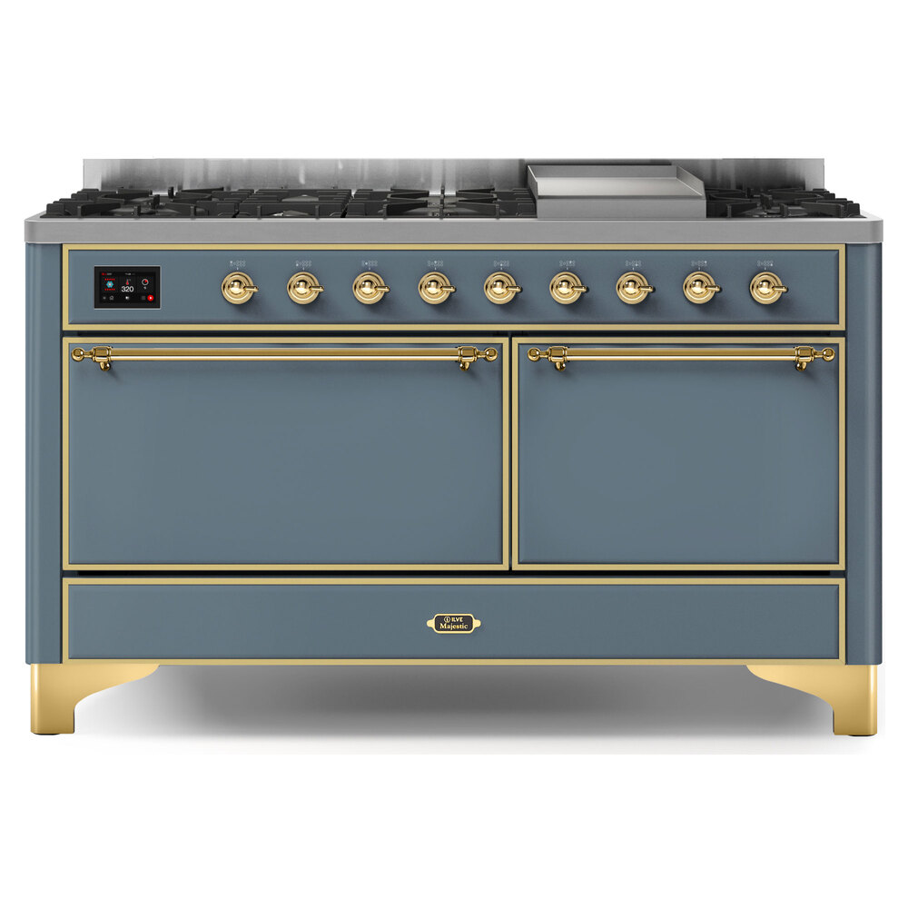 Majestic II Series 60 inch Freestanding Dual Fuel Range with Natural Gas, 9 Sealed Brass Burners, Double Ovens, 5.02 cu. ft. Total Oven Capacity, Griddle, Convection Oven, Continuous Grates,