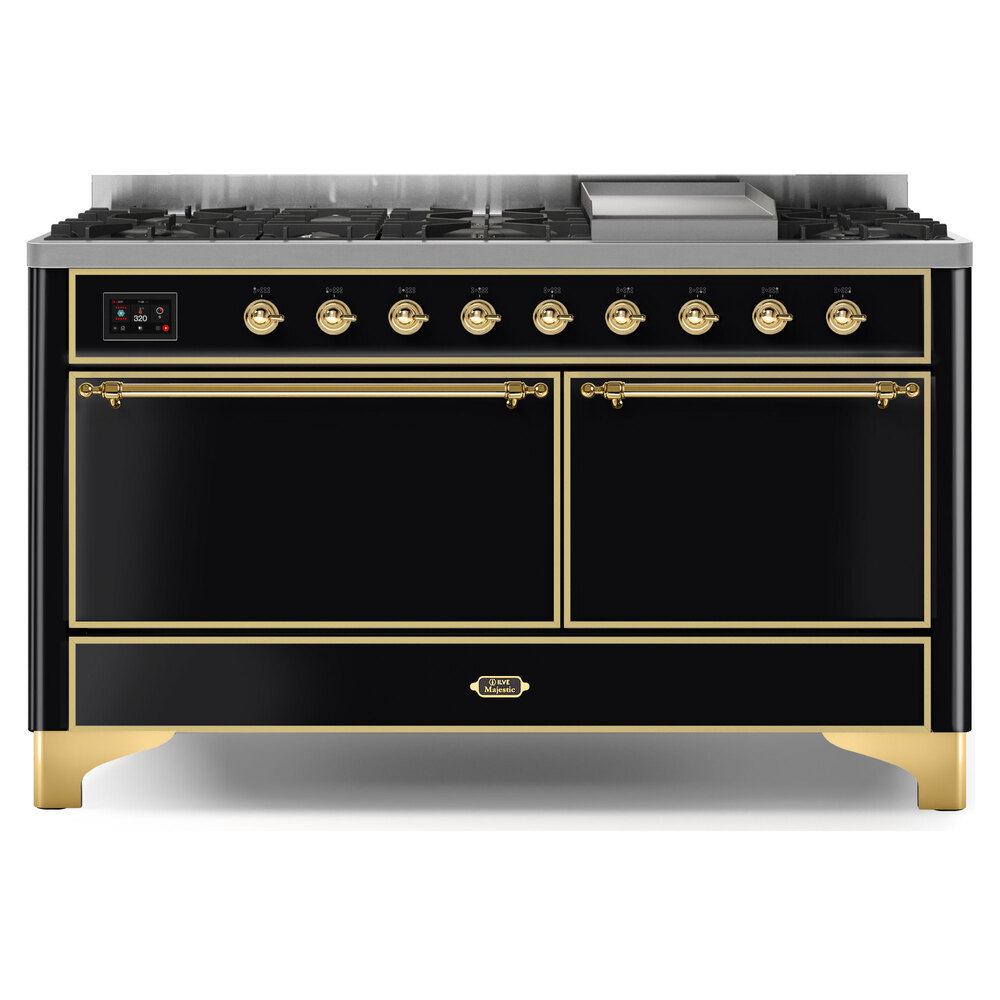 Majestic II Series 60 inch Freestanding Dual Fuel Range with Natural Gas, 9 Sealed Brass Burners, Double Ovens, 5.02 cu. ft. Total Oven Capacity, Griddle, Convection Oven, Continuous Grates,