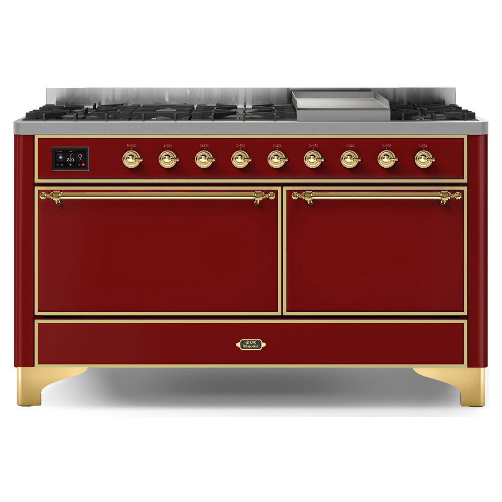 Majestic II Series 60 inch Freestanding Dual Fuel Range with Natural Gas, 9 Sealed Brass Burners, Double Ovens, 5.02 cu. ft. Total Oven Capacity, Griddle, Convection Oven, Continuous Grates,