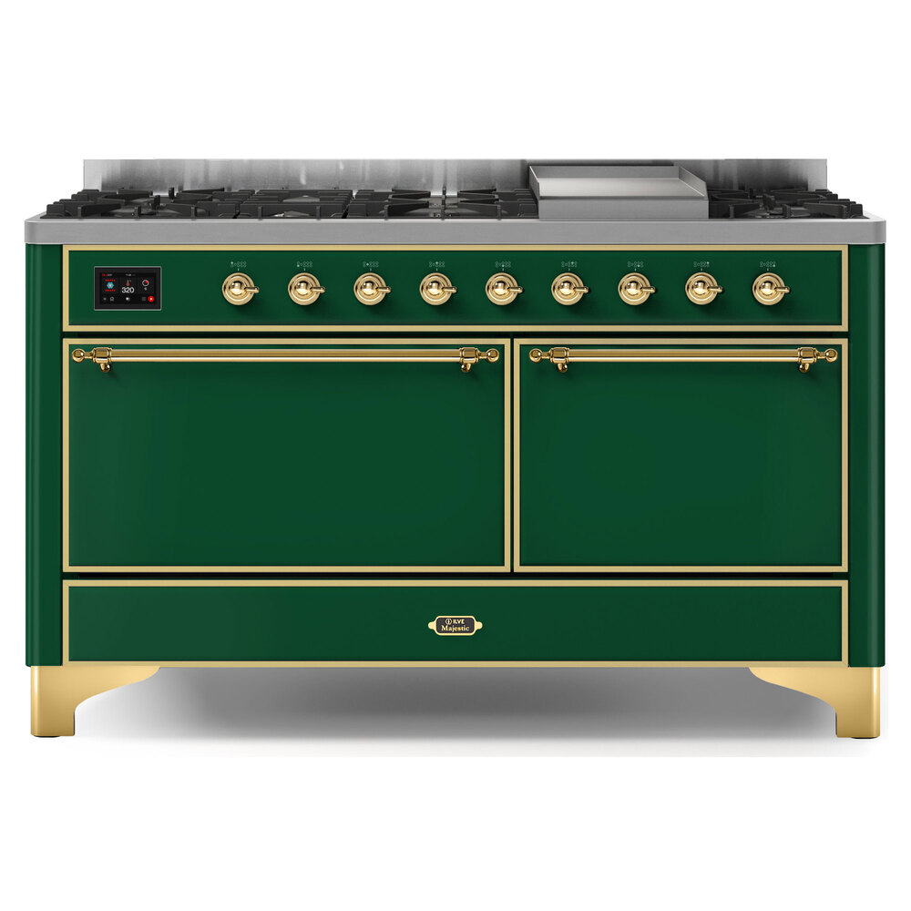 Majestic II Series 60 inch Freestanding Dual Fuel Range with Natural Gas, 9 Sealed Brass Burners, Double Ovens, 5.02 cu. ft. Total Oven Capacity, Griddle, Convection Oven, Continuous Grates,