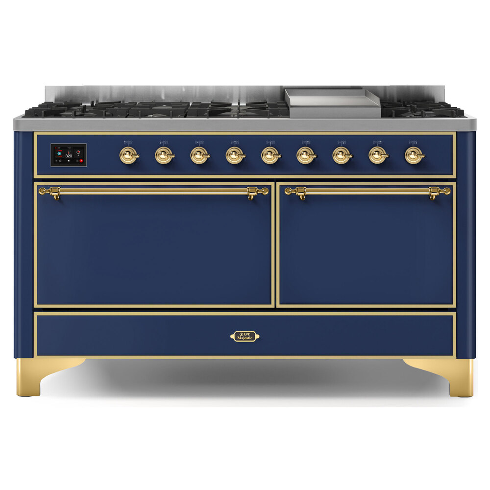 Majestic II Series 60 inch Freestanding Dual Fuel Range with Natural Gas, 9 Sealed Brass Burners, Double Ovens, 5.02 cu. ft. Total Oven Capacity, Griddle, Convection Oven, Continuous Grates,