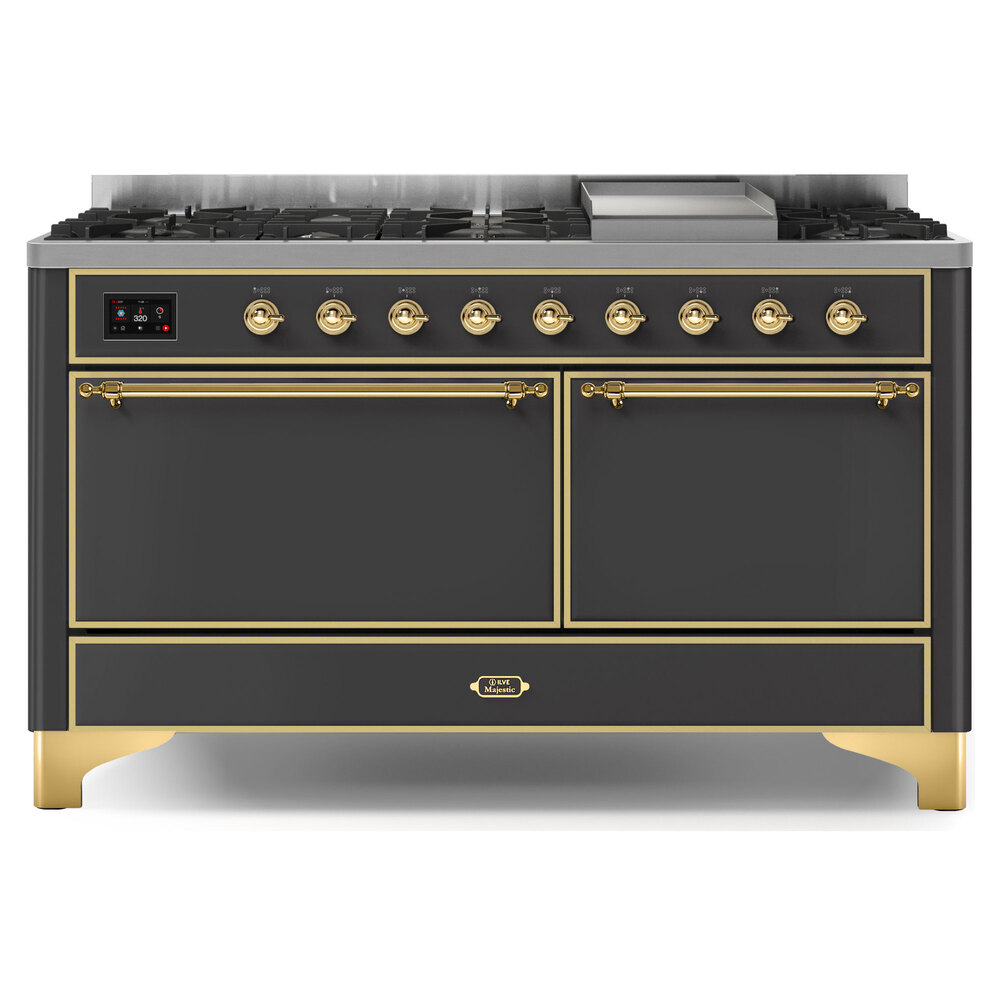 Majestic II Series 60 inch Freestanding Dual Fuel Range with Natural Gas, 9 Sealed Brass Burners, Double Ovens, 5.02 cu. ft. Total Oven Capacity, Griddle, Convection Oven, Continuous Grates,