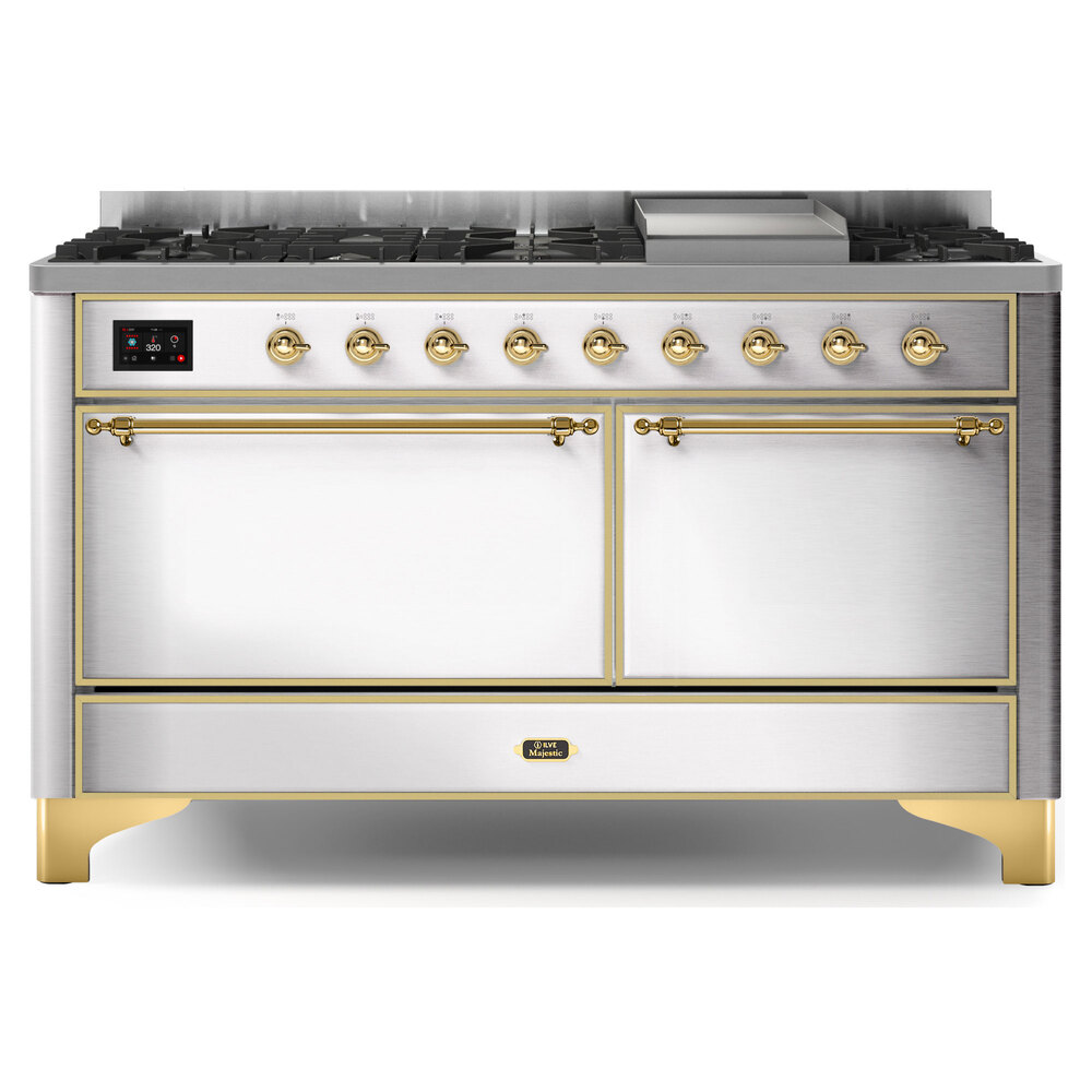 Majestic II Series 60 inch Freestanding Dual Fuel Range with Natural Gas, 9 Sealed Brass Burners, Double Ovens, 5.02 cu. ft. Total Oven Capacity, Griddle, Convection Oven, Continuous Grates,
