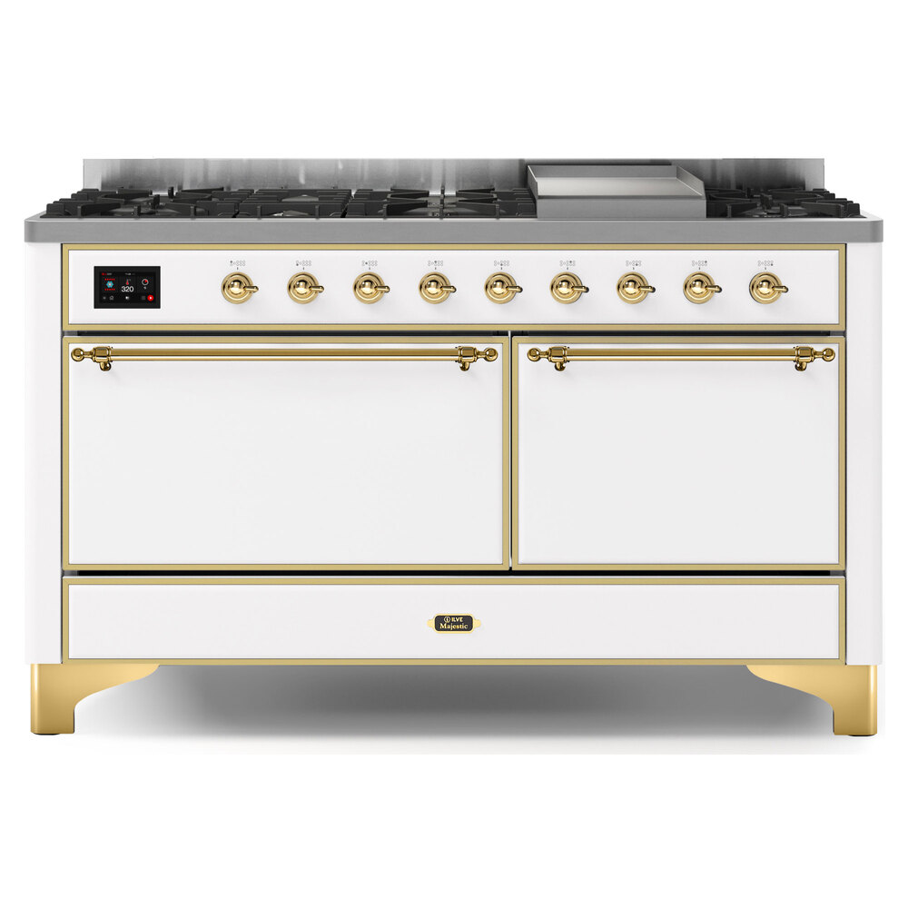Majestic II Series 60 inch Freestanding Dual Fuel Range with Natural Gas, 9 Sealed Brass Burners, Double Ovens, 5.02 cu. ft. Total Oven Capacity, Griddle, Convection Oven, Continuous Grates,