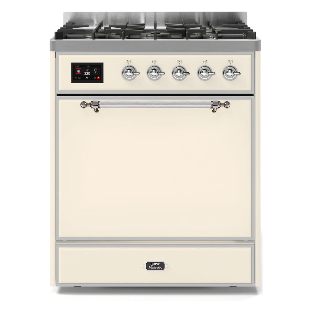 Majestic II Series 30 inch Freestanding Dual Fuel Range with Natural Gas, 5 Sealed Brass Burners, 4 cu. ft. Total Oven Capacity, Convection Oven, Continuous Grates, Storage Drawer, with Chrom