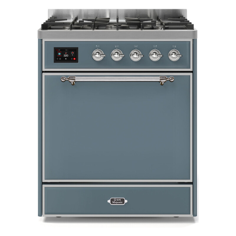 Majestic II Series 30 inch Freestanding Dual Fuel Range with Natural Gas, 5 Sealed Brass Burners, 4 cu. ft. Total Oven Capacity, Convection Oven, Continuous Grates, Storage Drawer, with Chrom