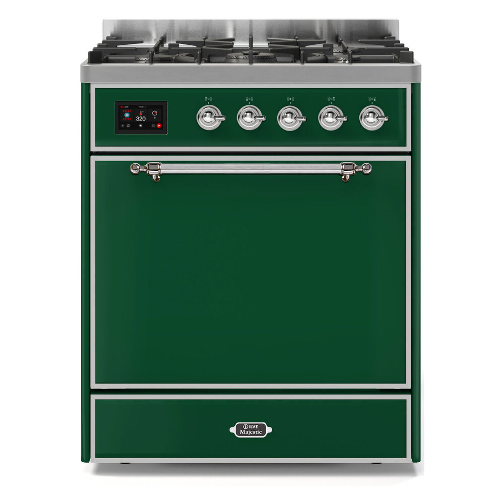 Majestic II Series 30 inch Freestanding Dual Fuel Range with Natural Gas, 5 Sealed Brass Burners, 4 cu. ft. Total Oven Capacity, Convection Oven, Continuous Grates, Storage Drawer, with Chrom