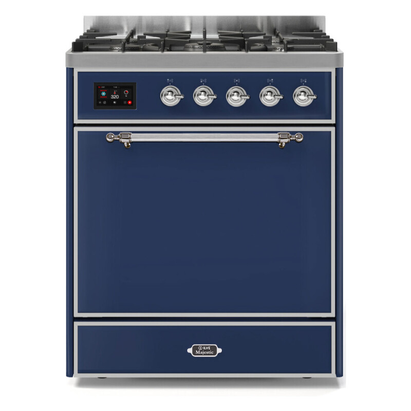 Majestic II Series 30 inch Freestanding Dual Fuel Range with Natural Gas, 5 Sealed Brass Burners, 4 cu. ft. Total Oven Capacity, Convection Oven, Continuous Grates, Storage Drawer, with Chrom