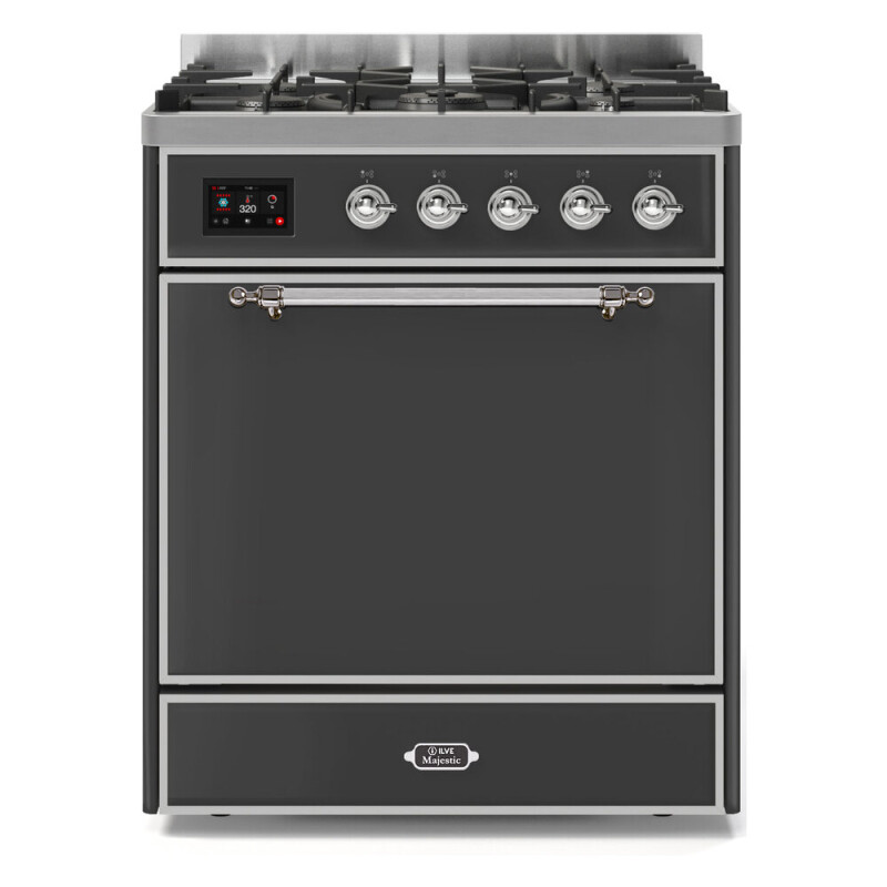 Majestic II Series 30 inch Freestanding Dual Fuel Range with Natural Gas, 5 Sealed Brass Burners, 4 cu. ft. Total Oven Capacity, Convection Oven, Continuous Grates, Storage Drawer, with Chrom