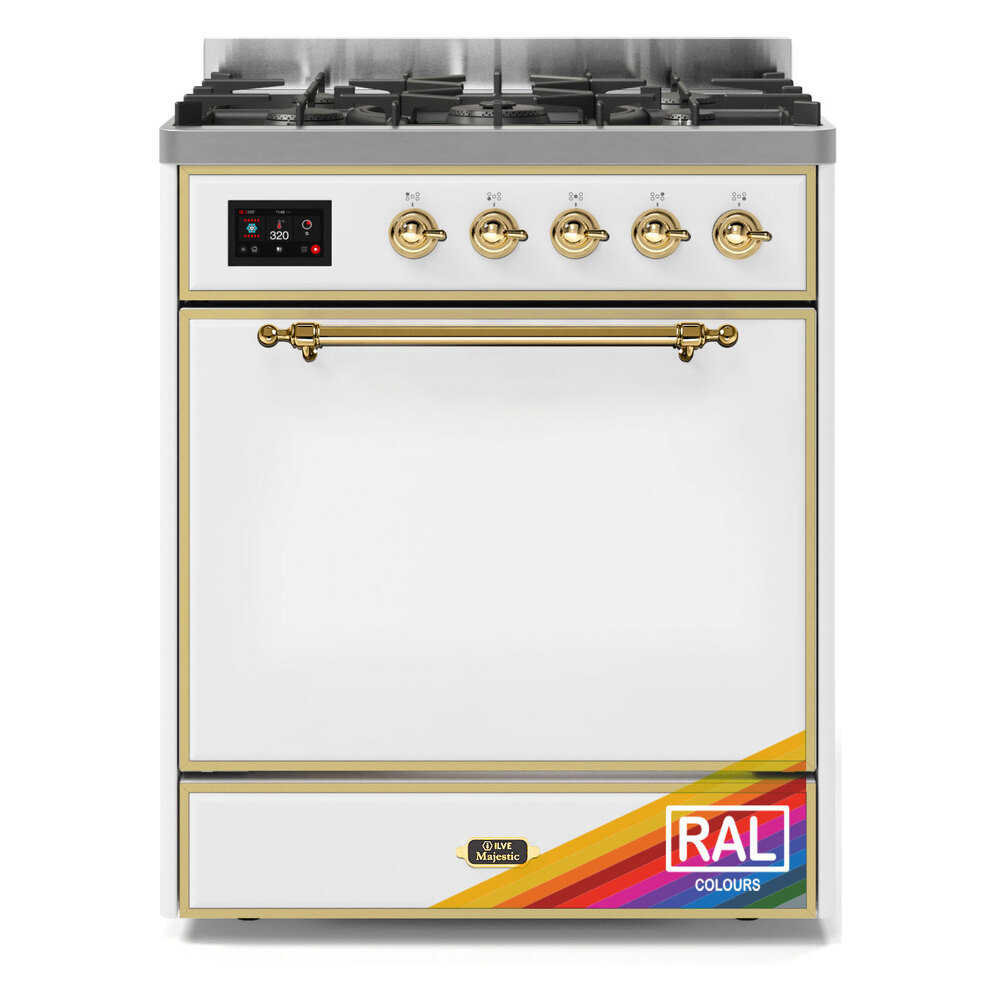Majestic II 30 UM30DQNE3RAG Freestanding Dual Fuel Range with 5 Sealed Burners Single Oven with Solid Door with Brass knobs UM30DQNE3RAG
