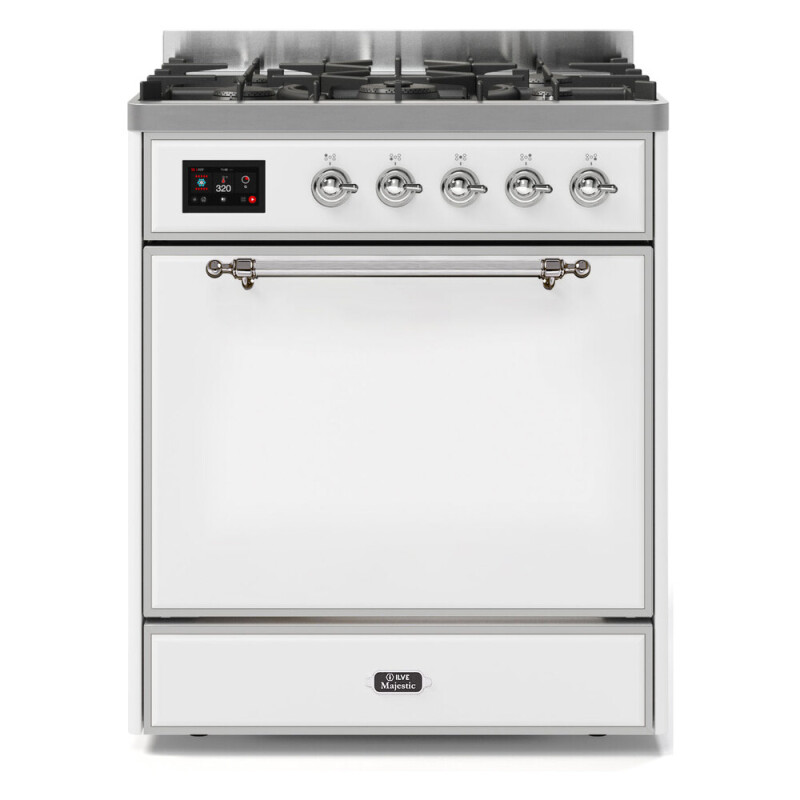 Majestic II Series 30 inch Freestanding Dual Fuel Range with Natural Gas, 5 Sealed Brass Burners, 4 cu. ft. Total Oven Capacity, Convection Oven, Continuous Grates, Storage Drawer, with Chrom
