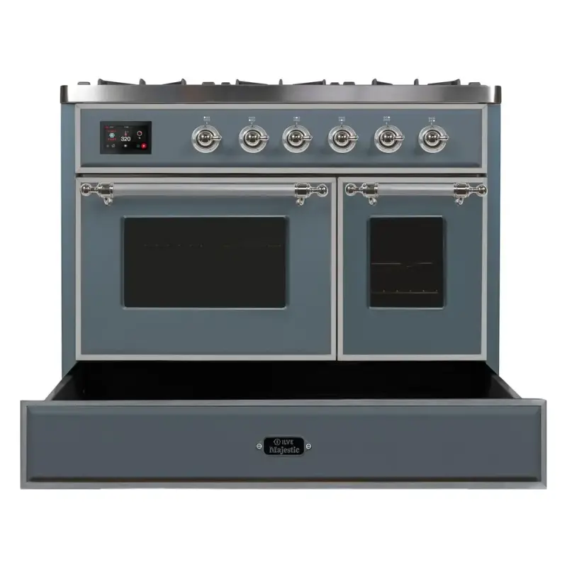 Majestic II Series 40 inch Freestanding Dual Fuel Range with Natural Gas, 6 Sealed Brass Burners, Double Ovens, 3.82 cu. ft. Total Oven Capacity, Griddle, Convection Oven, Continuous Grates,  UMD10FDNS3BGC